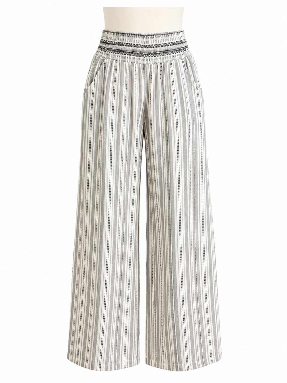 Rewash Linen Blend Wide Leg Striped Pants - Size Medium